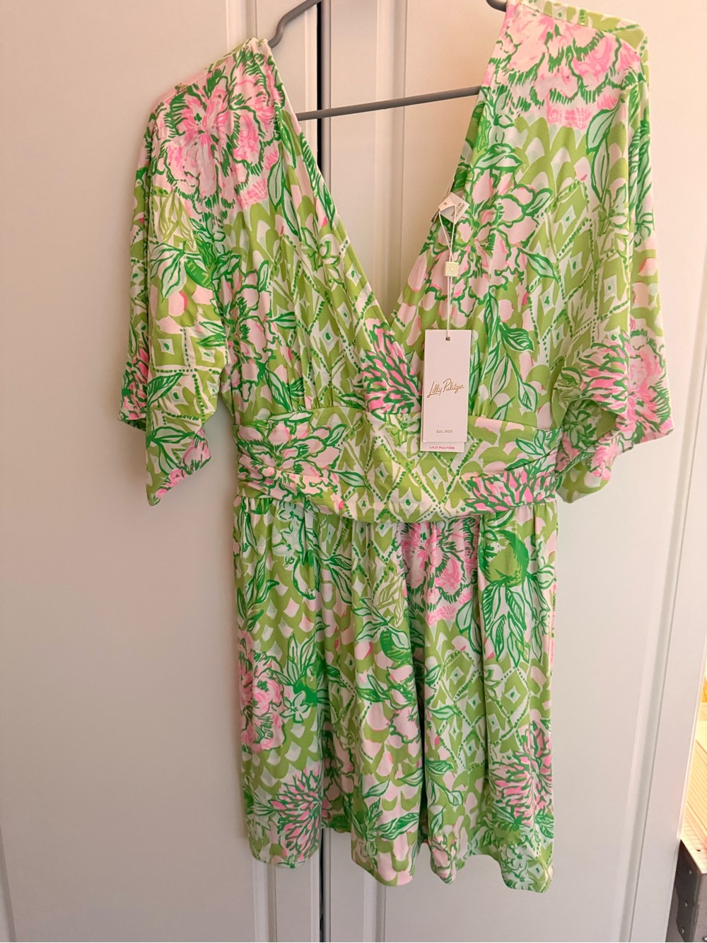 Lilly Pulitzer Lime Green and Bubblegum Pink Floral Dress